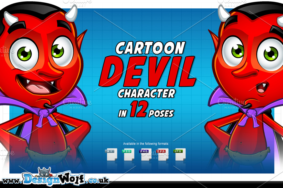 Cartoon Devil Character in 12 Poses, an Illustration by DesignWolf (Photo 1 of 2)