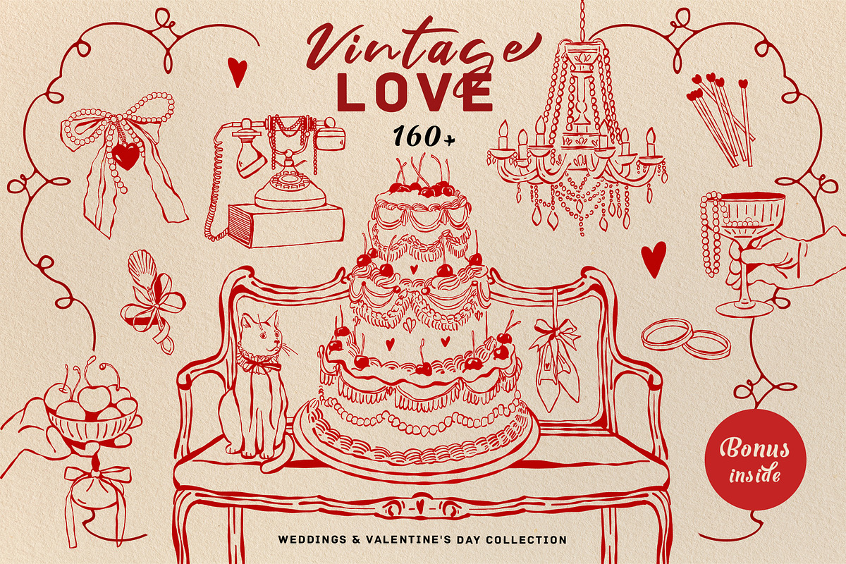 Vintage Wedding & Valentines Day Set, an Object Graphic by VerAna (Photo 1 of 16)