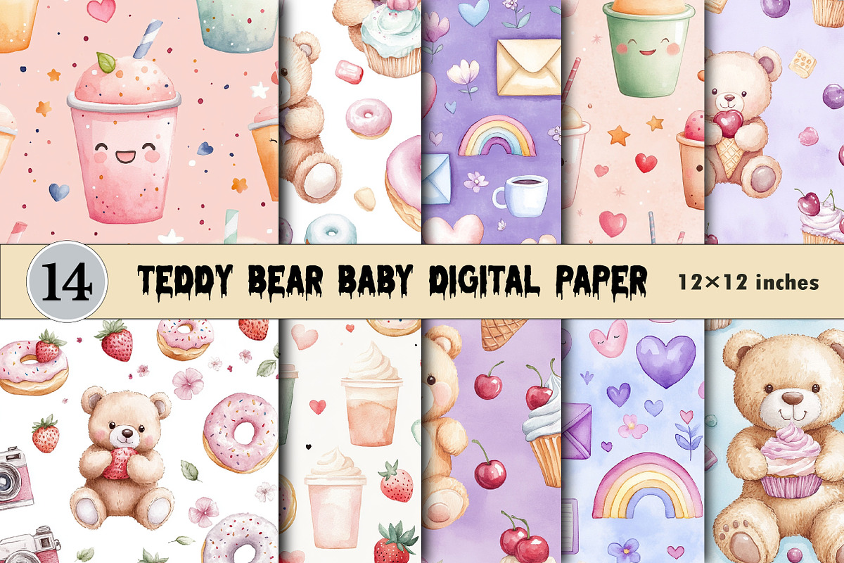 Teddy Bear Baby Digital Paper, a Pattern Graphic by CitraGraphics (Photo 1 of 4)
