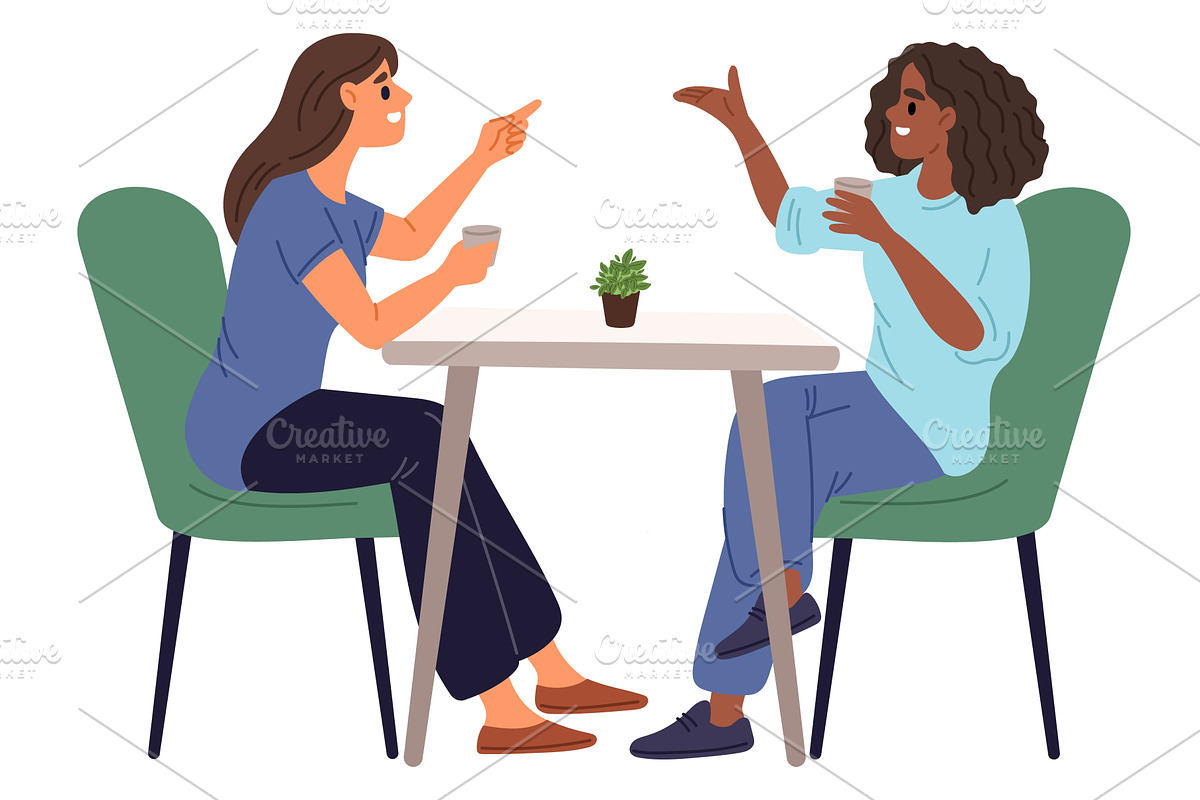 Two fun girl friends relaxing in, a Person Illustration by Vectorbuum