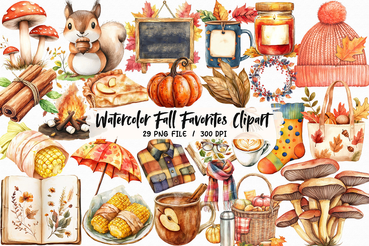 Watercolor Fall Favorites Clipart, an Illustration by Libby Wishes (Photo 1 of 6)