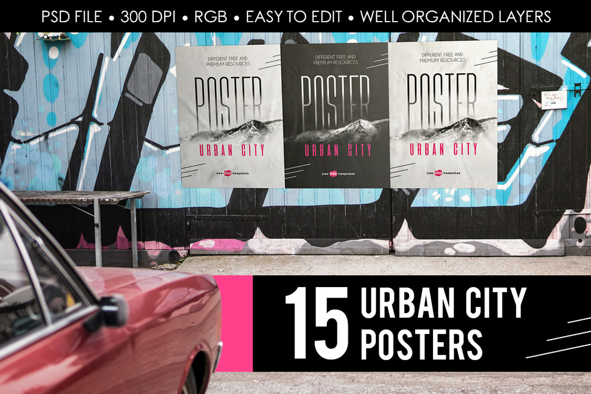 15 Premium Urban City Poster MockUps, a Print Template by Free-PSD-Templates (Photo 1 of 5)
