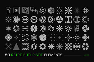 50 Retro Futuristic Geometric Object