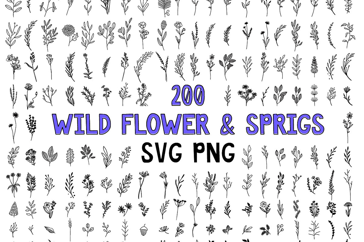 200 Wildflowers Line Art Botanicals, an Illustration by LifestyleCraftCo (Photo 1 of 6)