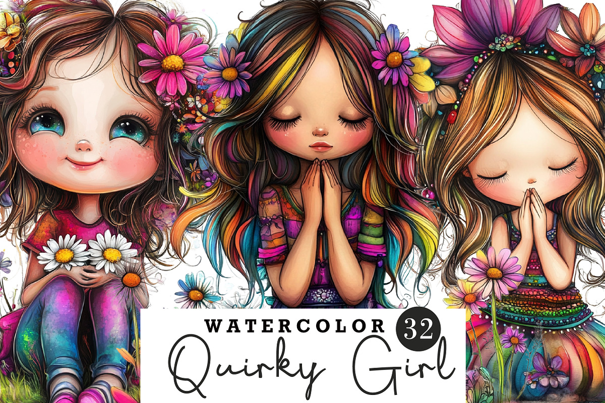 Quirky daisy girl Clip Art, an Illustration by CreationArt (Photo 1 of 5)