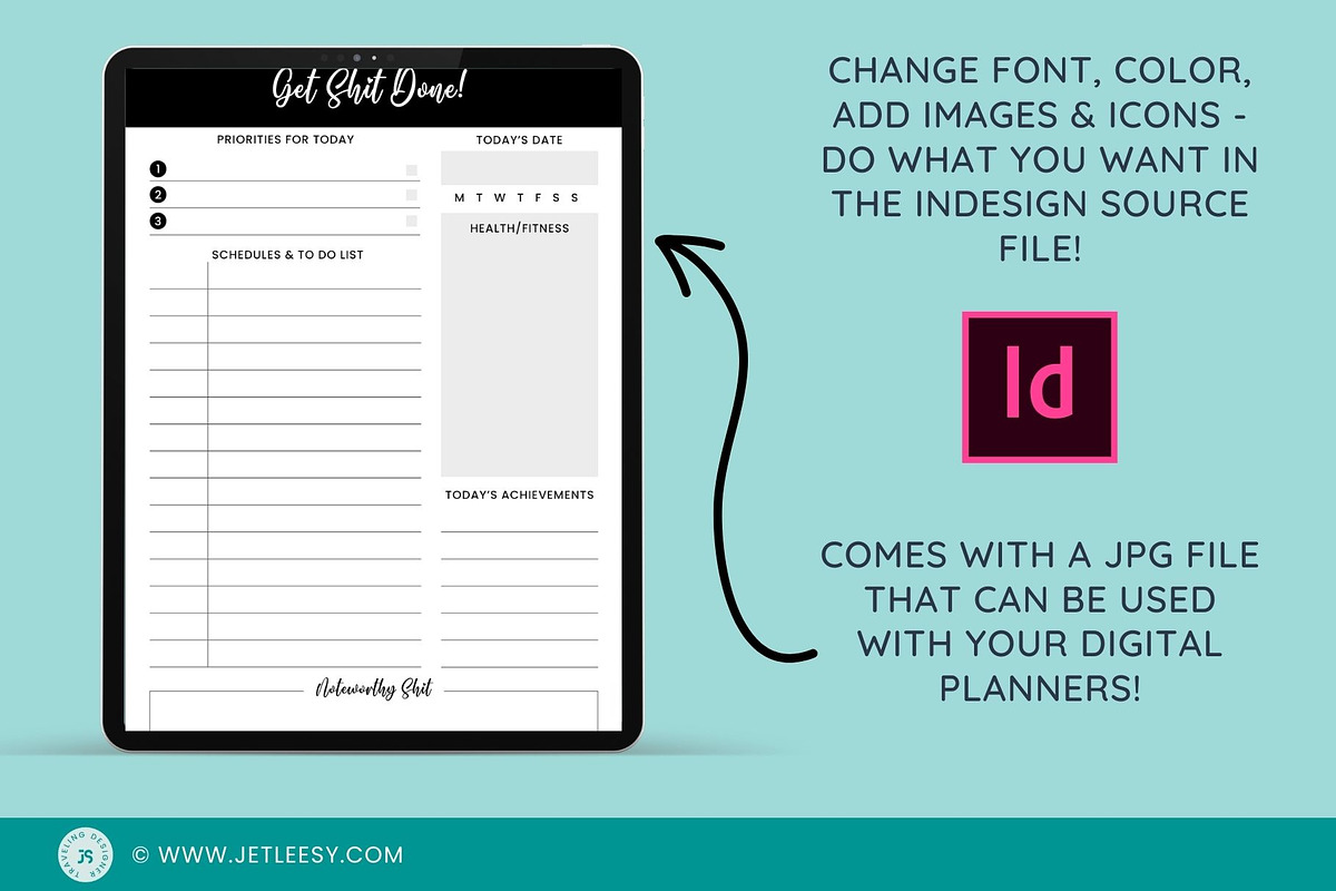 EDITABLE DAILY PLANNER INDESIGN, a Stationery Template by Traveling Designer (Photo 3 of 4)