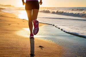 Detail of woman's feet running on the beach at sunset, a Sports & Recreation Photo by Davizro's Market