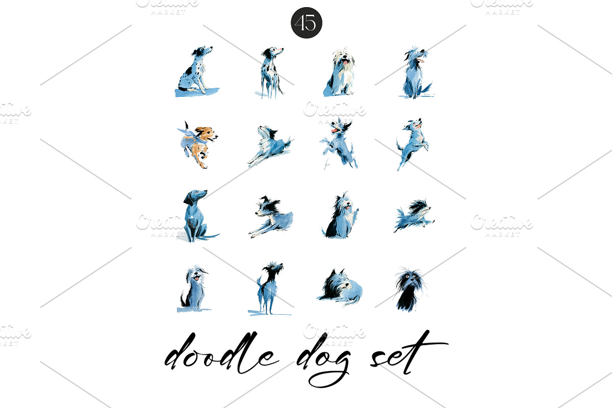 Watercolor Doodle Dog Clipart Set, an Illustration by CreationArt (Photo 7 of 7)