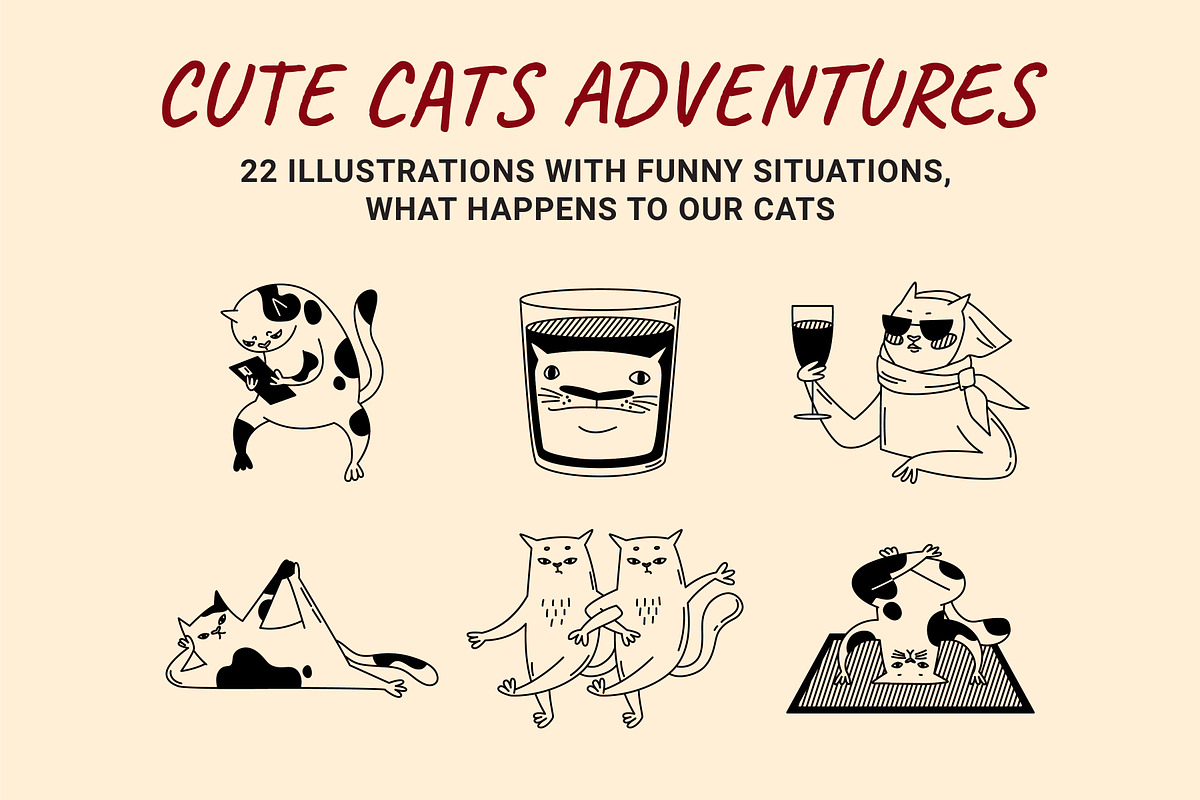 22 Funny cats vector illustration 1, an Animal Illustration by Yanakicc (Photo 2 of 10)