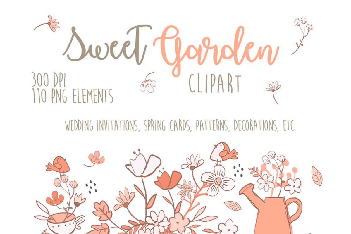 Sweet Pink Garden Wedding Clipart, an Illustration by Bamboobear Books Shop (Photo 1 of 6)