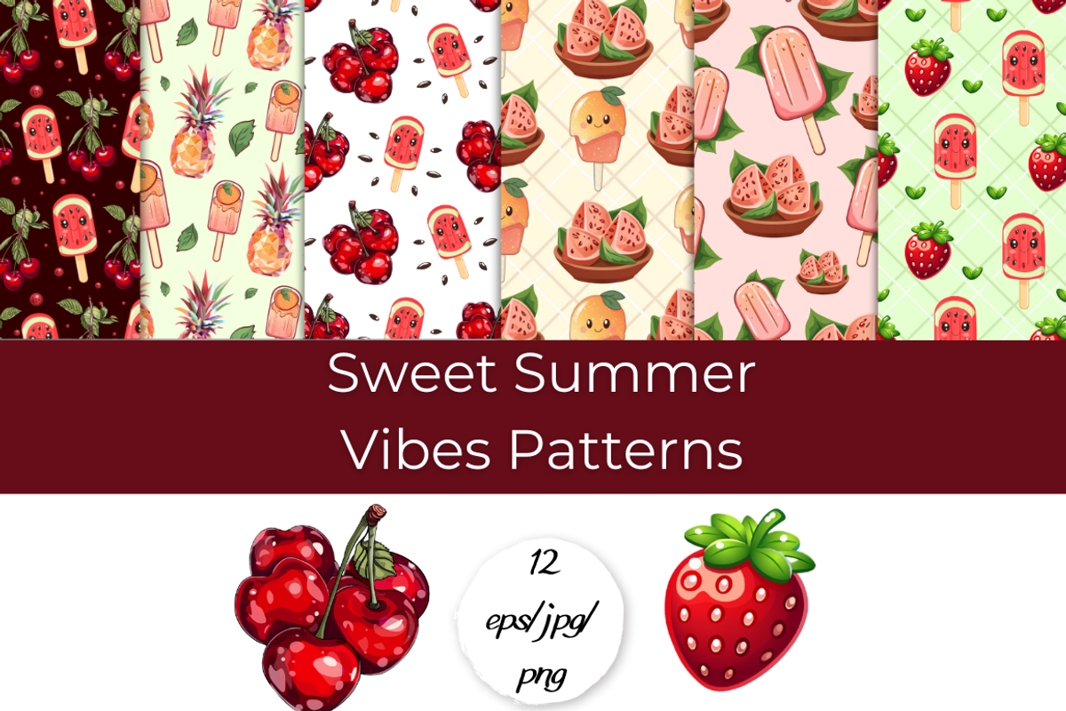 Sweet Summer Vibes Patterns — 12 JPG, a Pattern Graphic by InkyQueenArt (Photo 1 of 4)