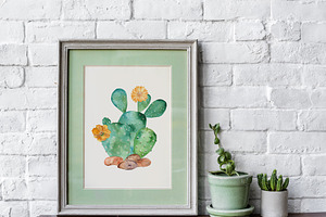 Succulents And Cacti. Watercolor.