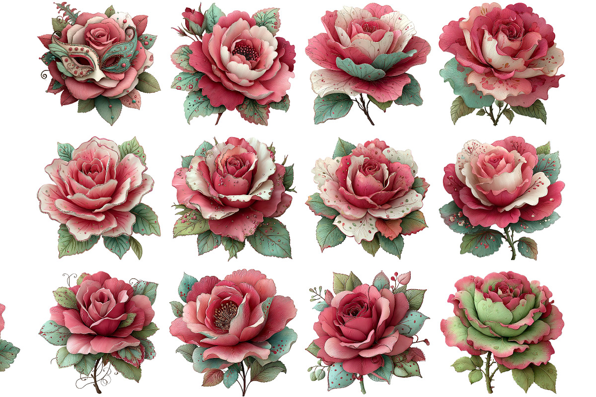 Colorful Rose in Mardi Gras Clipart, an Illustration by DreamArtGraphic (Photo 3 of 4)