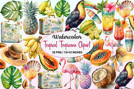 Tropical Clipart Watercolor, a Graphic by CitraGraphics