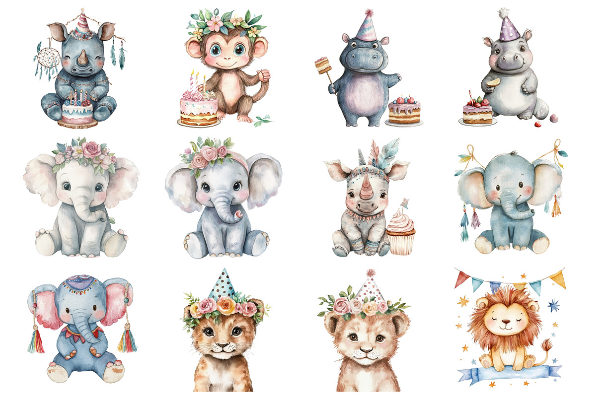 Watercolor Cute Boho Baby Safari, an Illustration by Design Market (Photo 3 of 3)