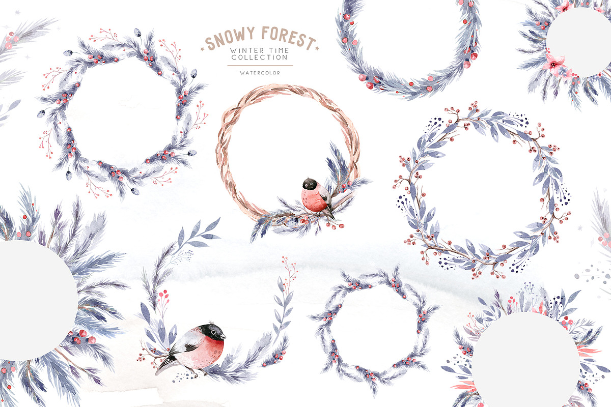 Watercolor bullfinch & snowy forest, an Animal Illustration by Peace ART (Photo 5 of 9)