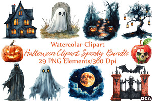 Watercolor Halloween Clipart, Spooky, an Illustration by DreamCafeArt