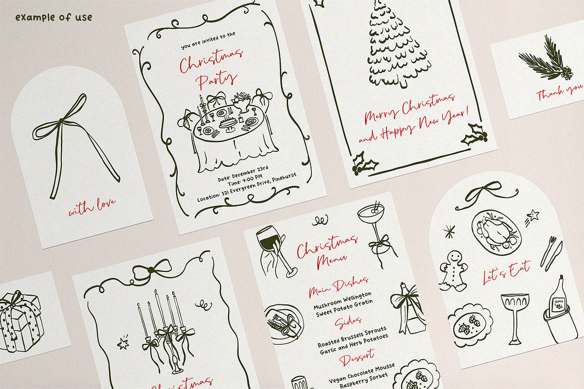 Coquette Christmas hand drawn set, a Seasonal Illustration by Madiwaso (Photo 2 of 14)