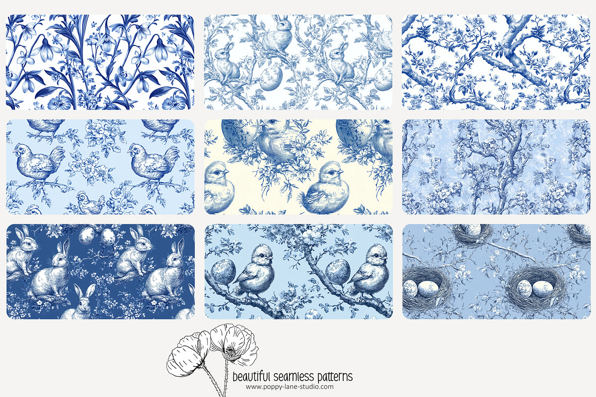 70 blue Easter toile repeat pattern, a Pattern Graphic by Poppy Lane Studio (Photo 4 of 10)