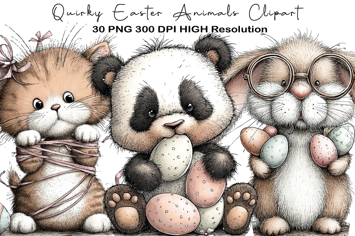 Quirky Easter Animals Clipart, an Illustration by Black Bird Studio (Photo 1 of 5)