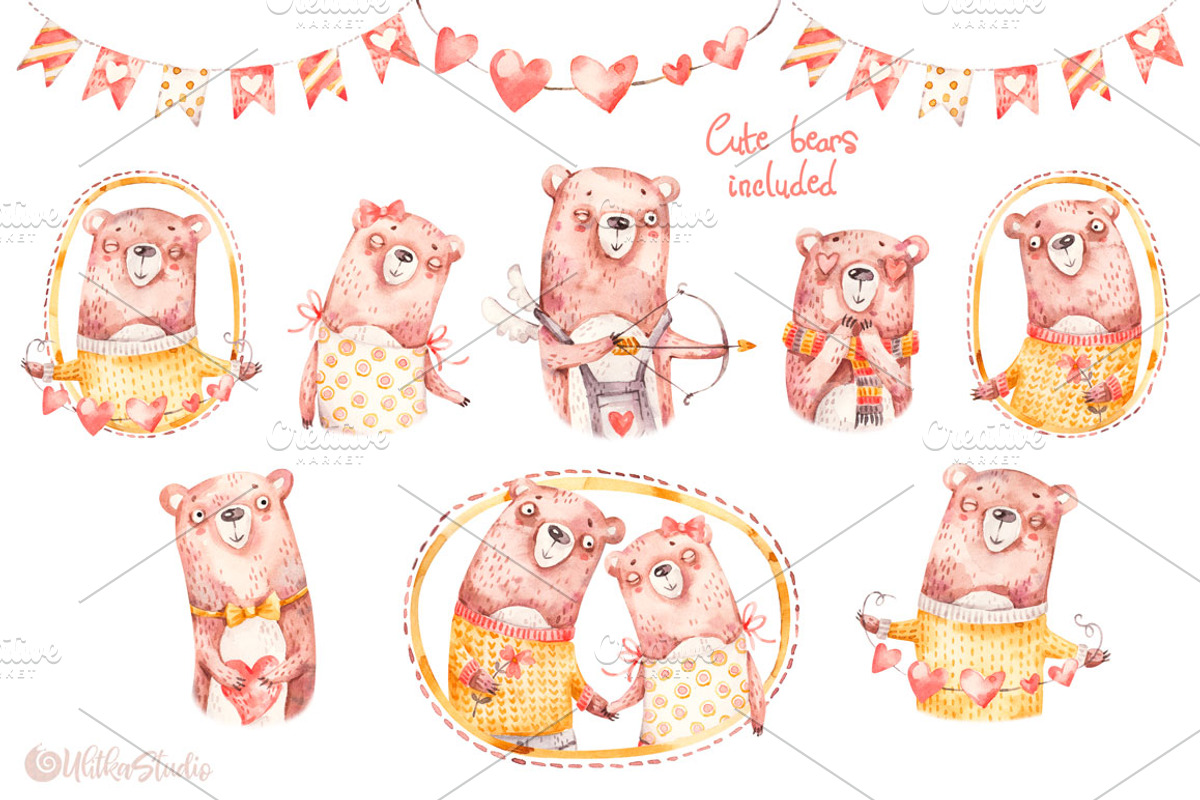 Cozy Valentines Day. Lovely bears, an Animal Illustration by UlitkaStudio (Photo 9 of 20)