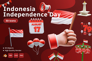 Indonesia Independence Day 3D Icons