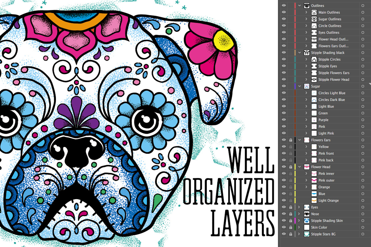 Puppy Calavera Tattoo Style Vector, an Illustration by BAD TASTE (Photo 7 of 7)