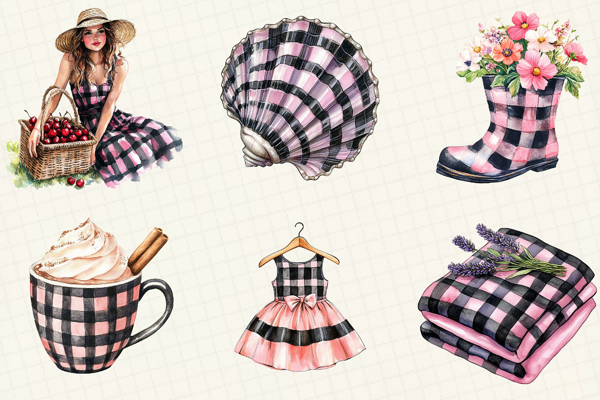 Black And Pink Gingham Summer Clipar, an Illustration by OK Design (Photo 4 of 5)