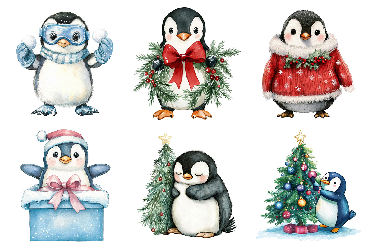 Cute Penguin Christmas Clipart, an Illustration by Daily.Designs (Photo 5 of 5)