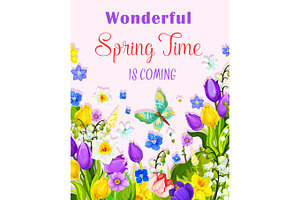 Vector Flowers Design Of Spring Time Greeting Card