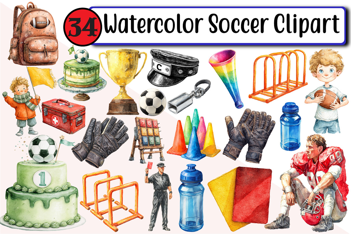Watercolor Soccer Clipart, an Illustration by Design Market (Photo 1 of 3)