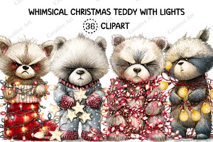 Whimsical Christmas Teddy With Light, an Illustration by Creative Art
