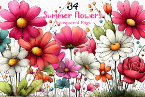 Whimsical Summer Flowers Clipart, an Illustration by Craft Nest