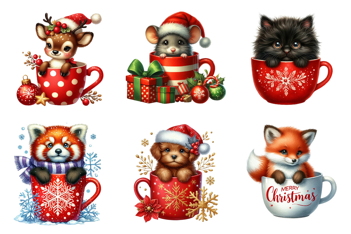 Christmas mugs watercolor clipart, an Illustration by SinaCreation (Photo 3 of 7)