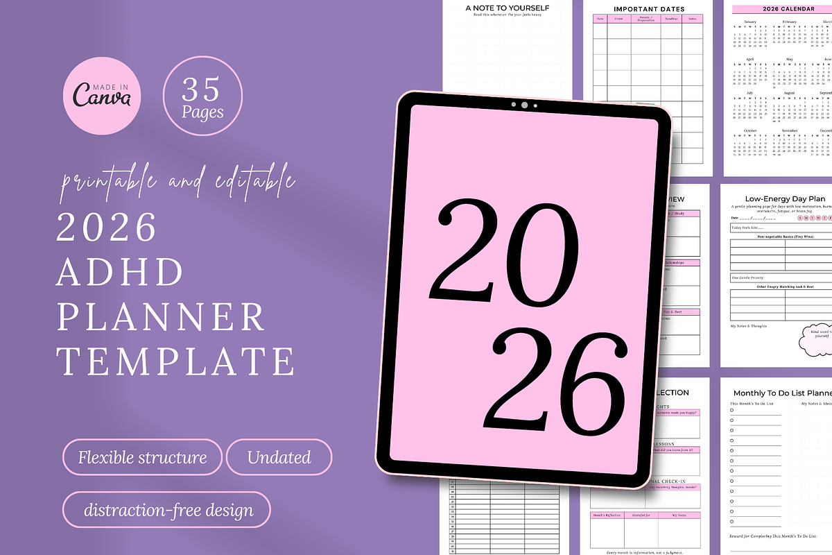 ADHD Digital Planner Canva Template, a Templates & Theme by Elegant_Studio44 (Photo 1 of 4)