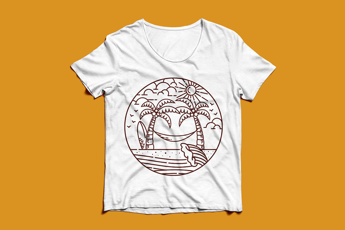 Beach scenery line illustration, an Illustration by gunaonedesign