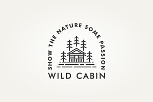 Forest Cabin Line Art Badge Logo