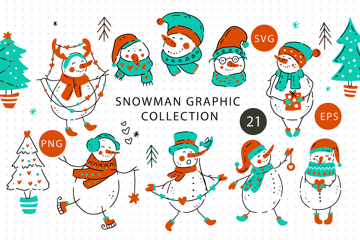 Snowman Christmas Graphic Pack., an Illustration by ClipArtRoom (Photo 1 of 6)
