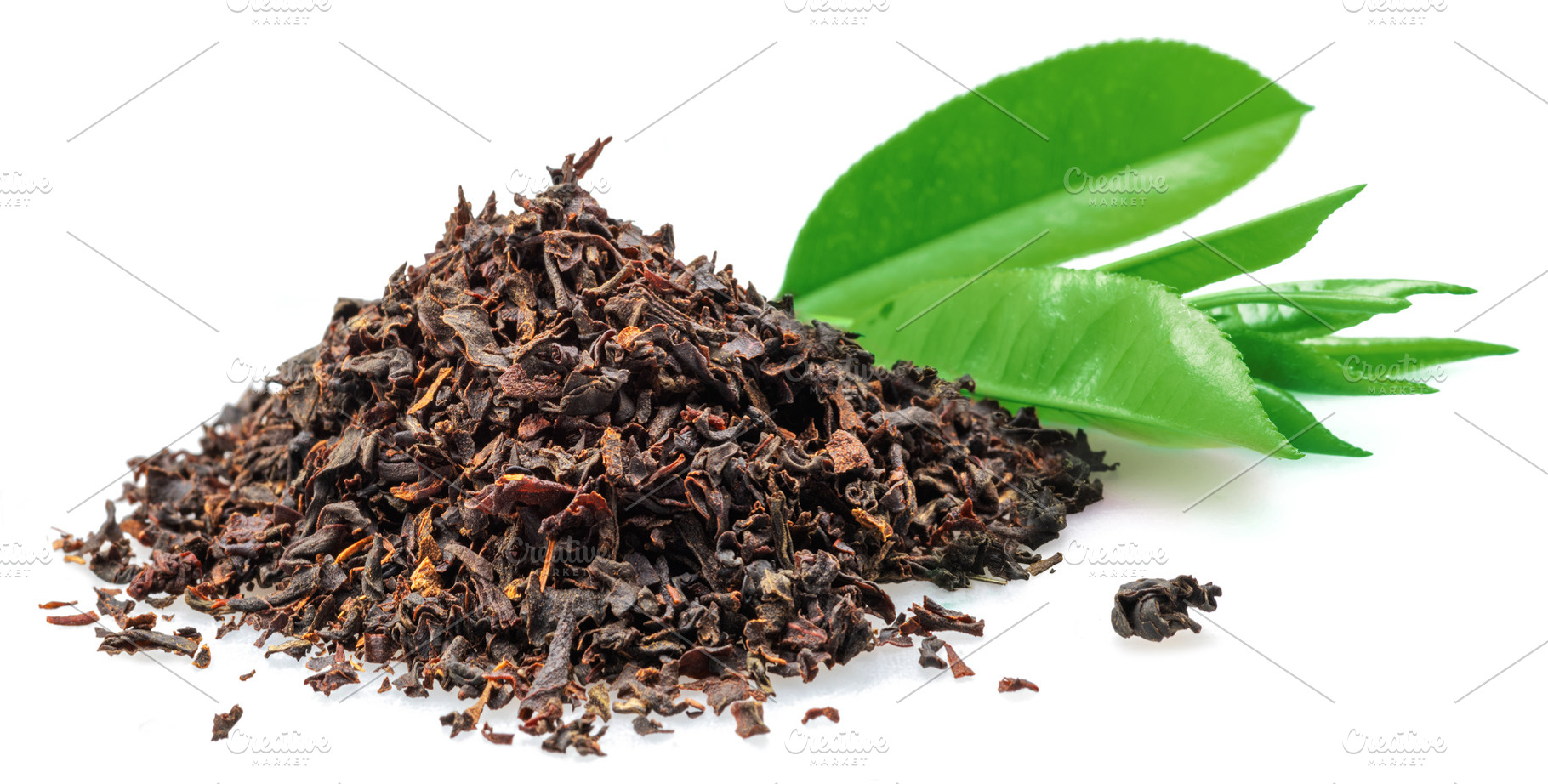 Heap of dried tea and fresh tea leaf, a Food & Drink Photo by Volff