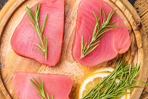 High quality raw tuna steak loin, perfect for a refreshing poke, a Food & Drink Photo by composter-box@mail.ru
