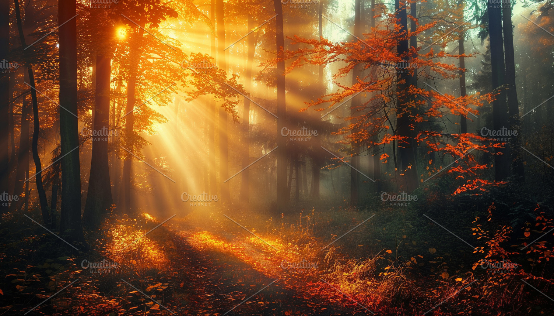 Autumn forest in sun rays, a Nature Photo by MistyDay