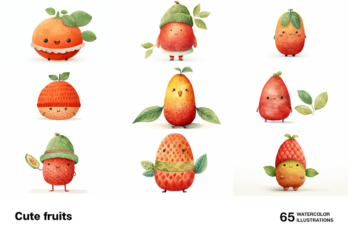 Cute fruits. 65 images, a Food Illustration by Handmadefont (Photo 4 of 13)