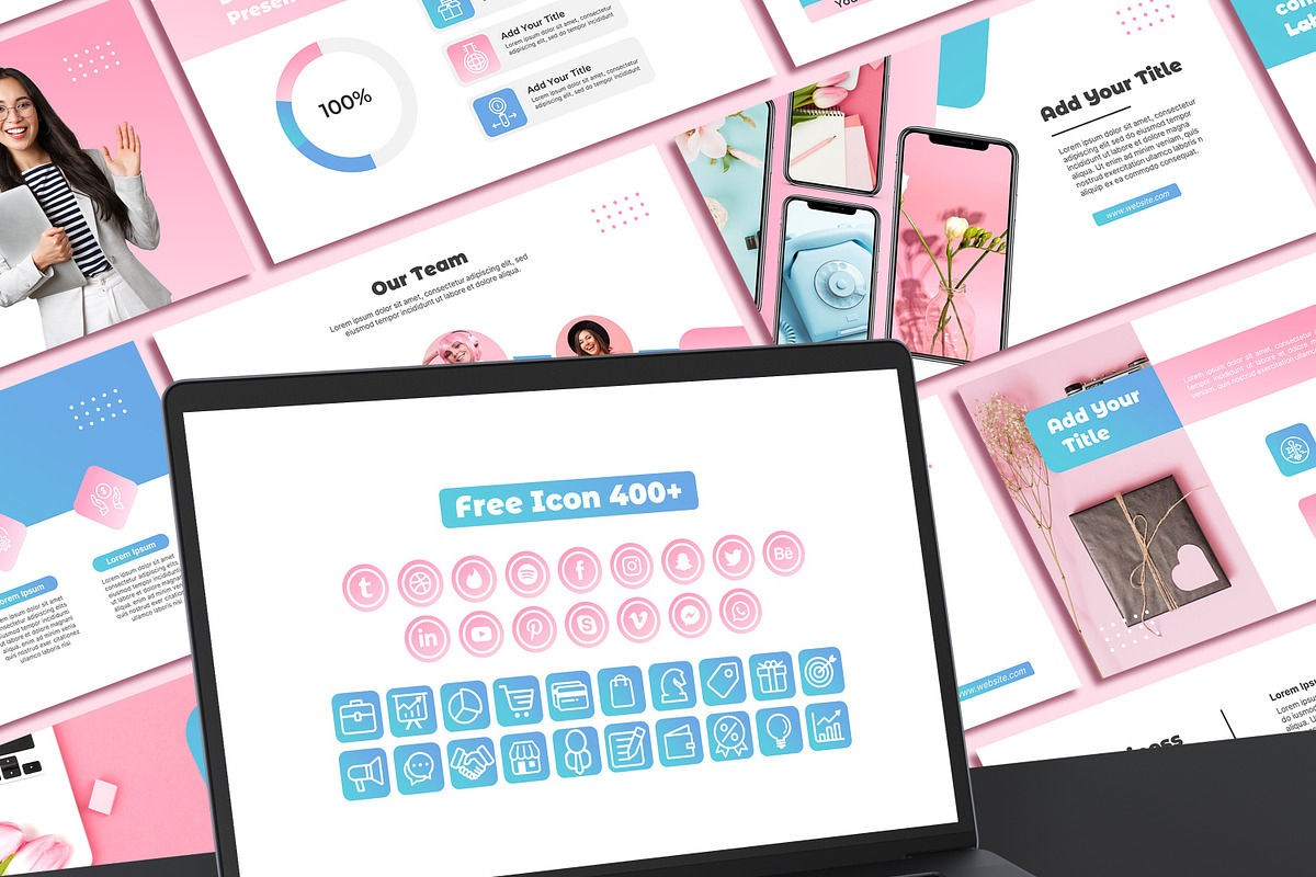 Pink Blue Powerpoint Template, a Presentation Template by SKY CREATION (Photo 6 of 6)