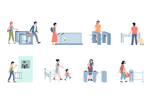 Turnstile entrance with people, a Transportation Illustration by LadadikArt