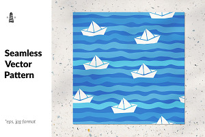 Paper boats seamless pattern