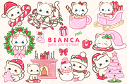 Kawaii White Cat Pink Christmas, an Animal Illustration by Blumensdiary (Thumbnail 1 of 6)