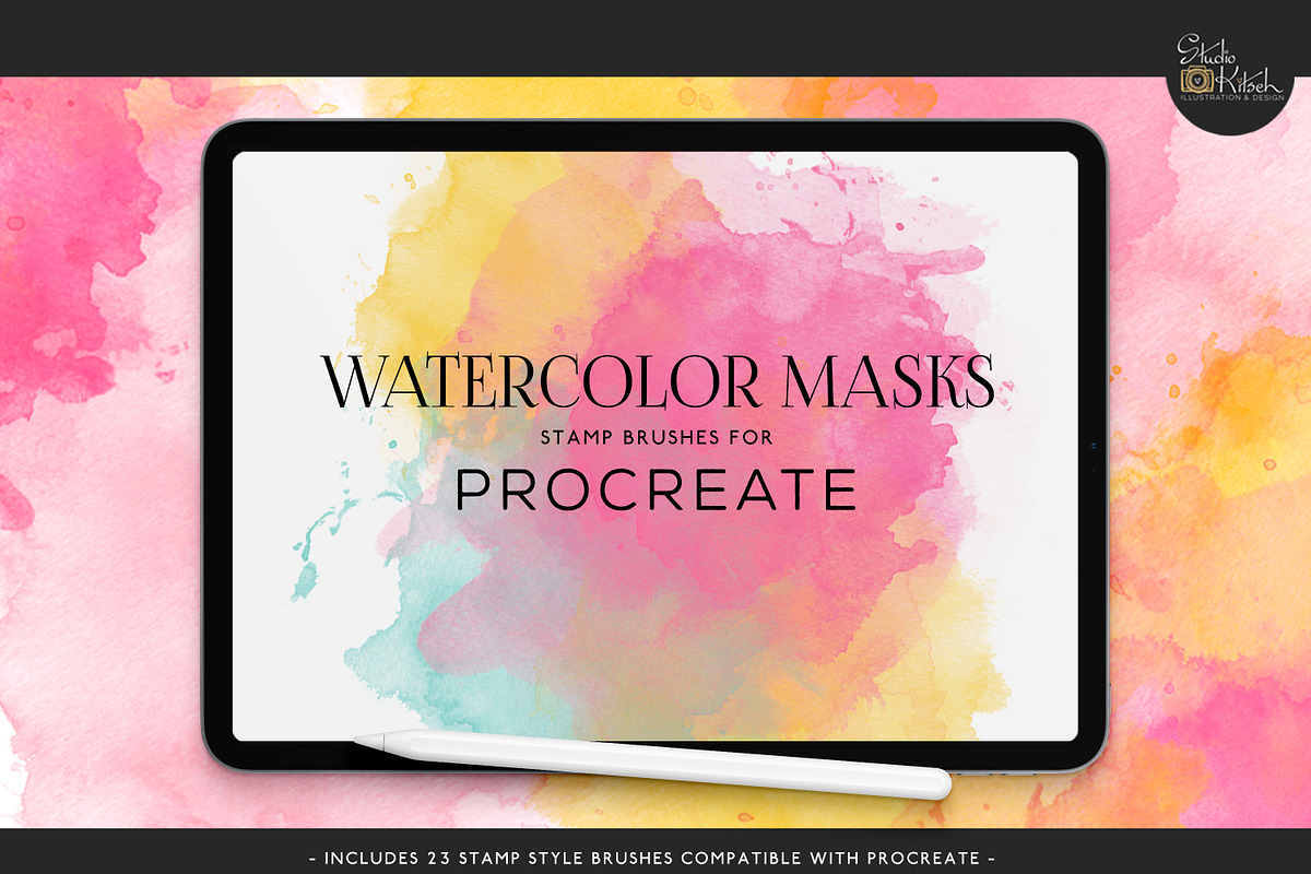 Procreate Watercolor Brush Stamps, a Brush Add-On by Studio Kitsch (Photo 1 of 9)