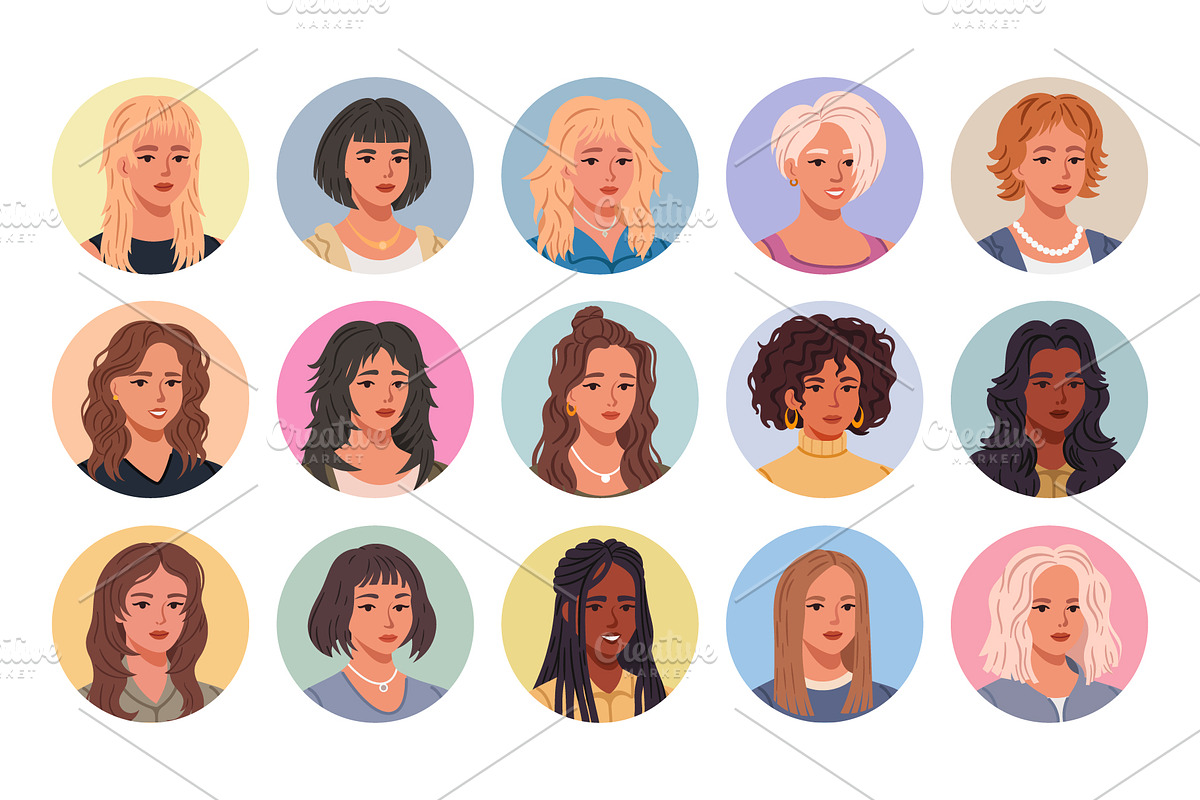 Collection of diverse female avatars, a Person Illustration by Yayasya