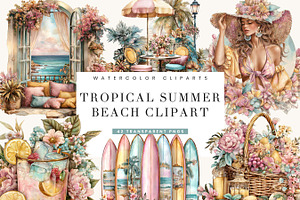 Tropical Summer Beach Clipart, a Seasonal Illustration by BusyDaydesign