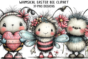 Whimsical Easter Bee Clipart, an Illustration by Daily.Designs